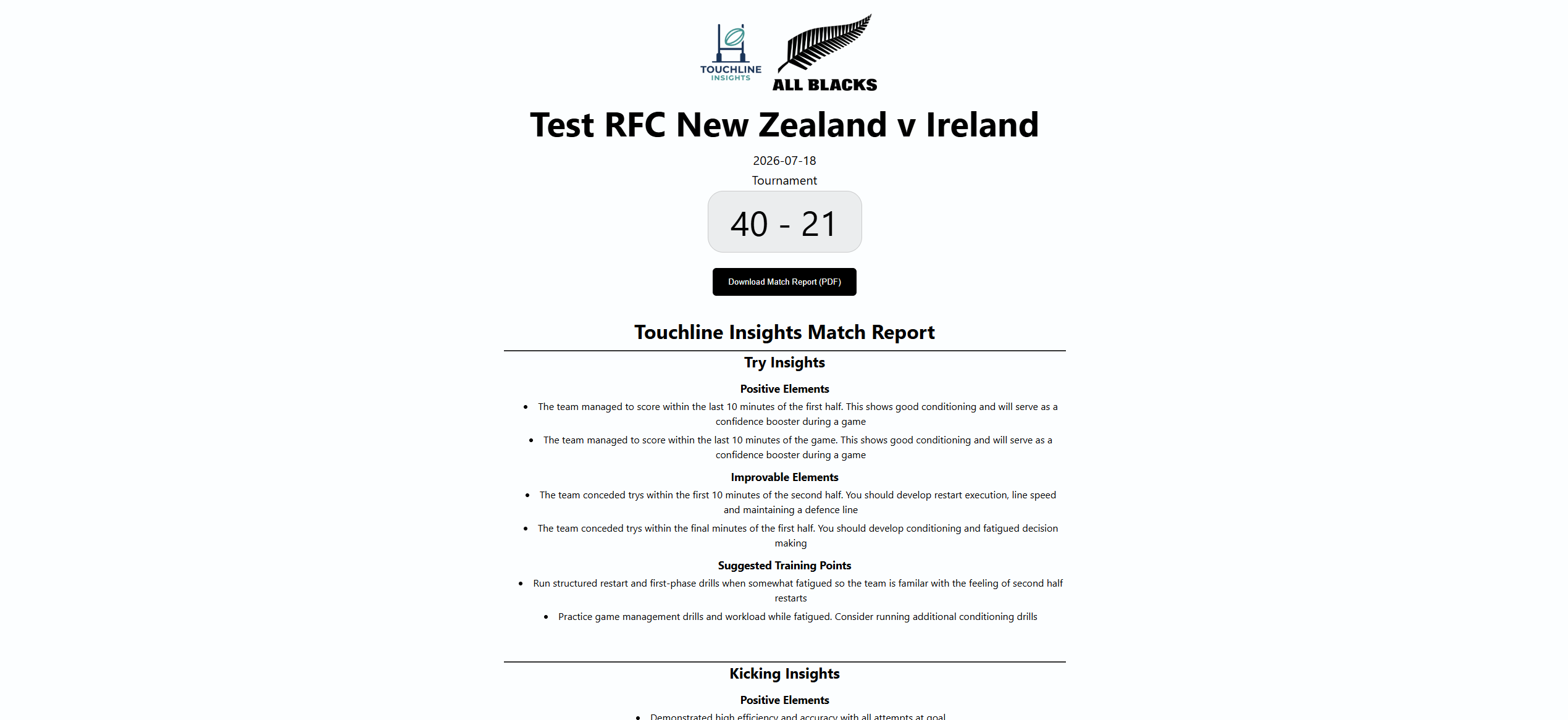 Example Match Report Page