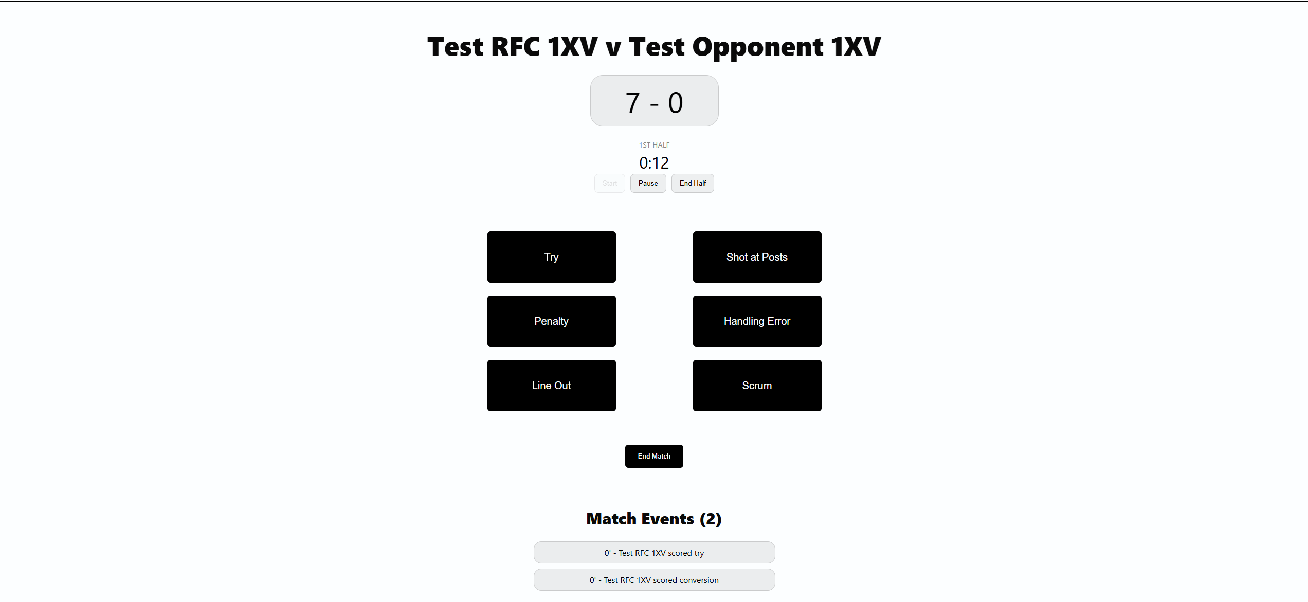 Match Recorder Page